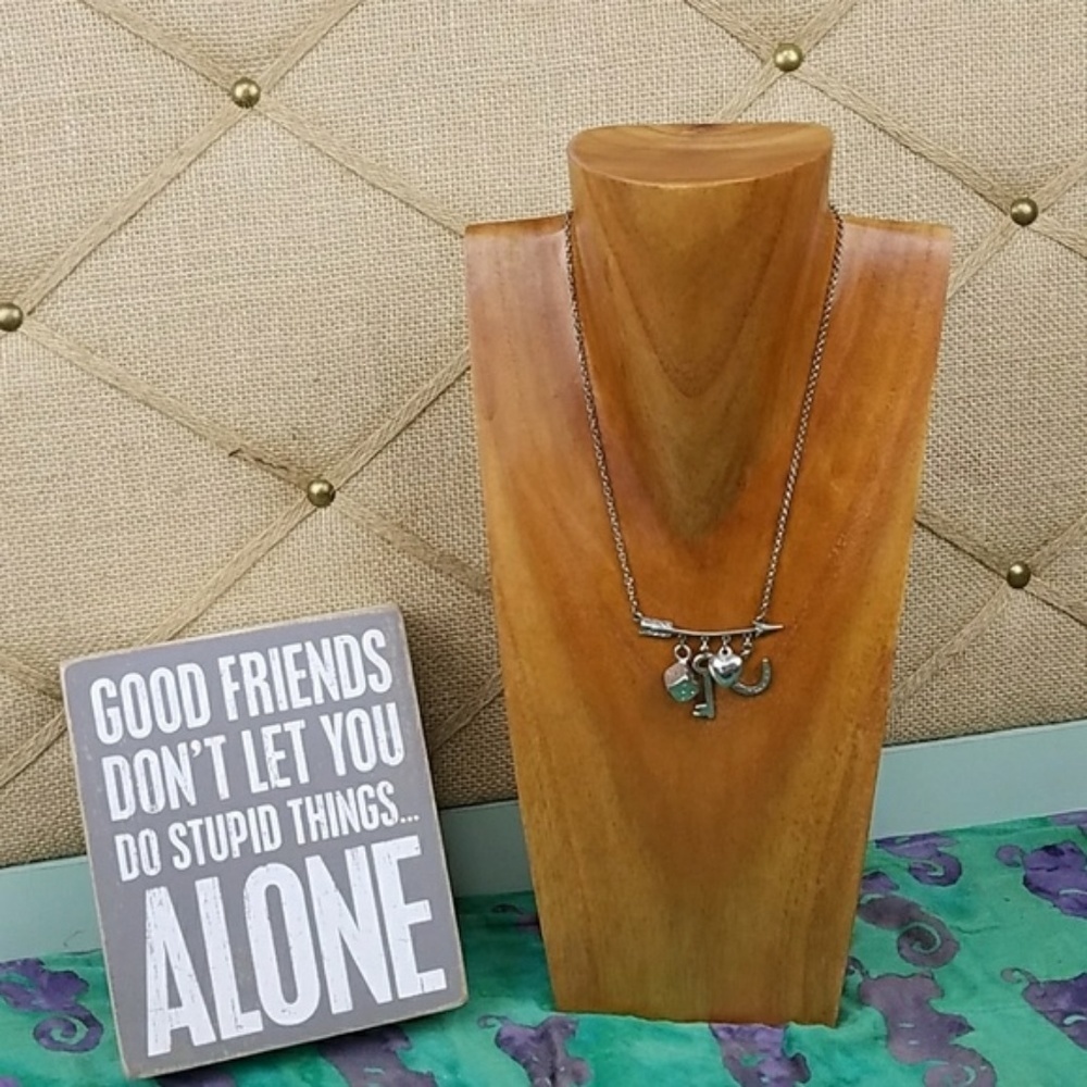 Express Silver Charm Necklace Boho Arrow Heart Dice Lucky Horse Shoe Boho Casual